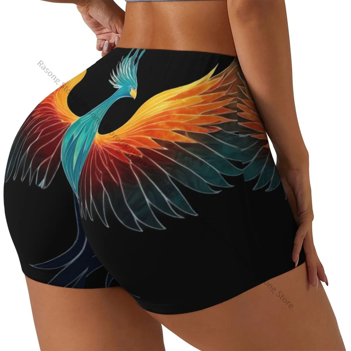 Push Up Short Elasticity Scrunch Butt Colorful Phoenix Pattern Running Shorts Sports Shorts Womens Clothes Gym