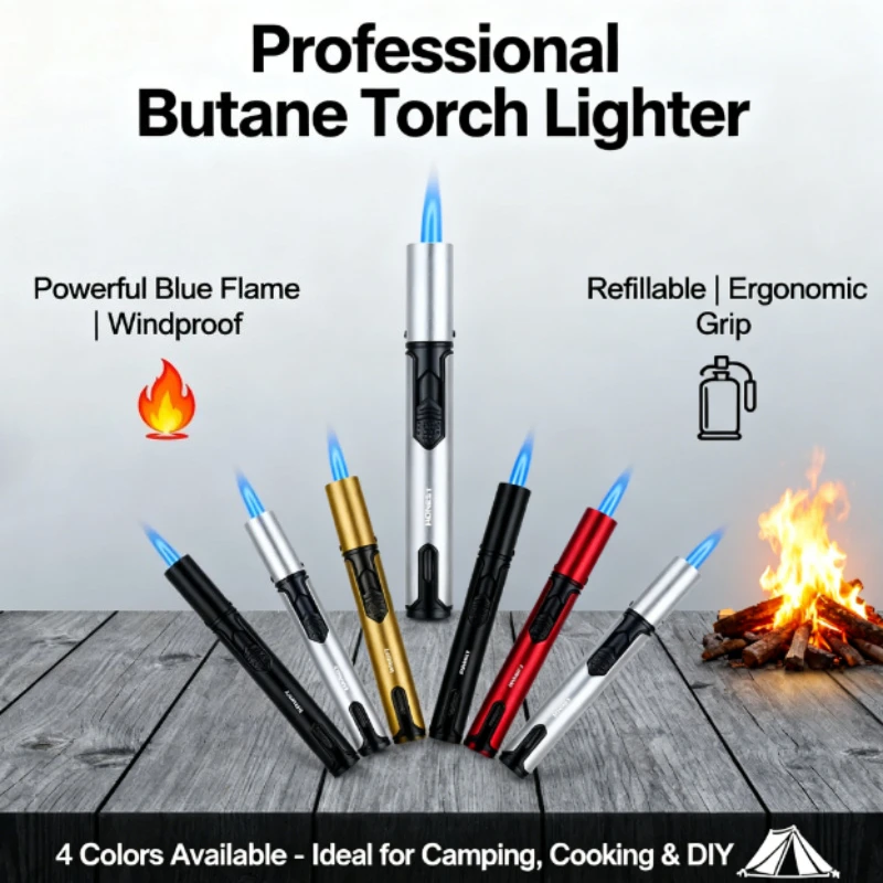 

Metal Pen-Style Torch Lighter - Refillable Windproof Jet Flame, Essential Gadget for Kitchen BBQ Candle Camping & Men’s Gifts