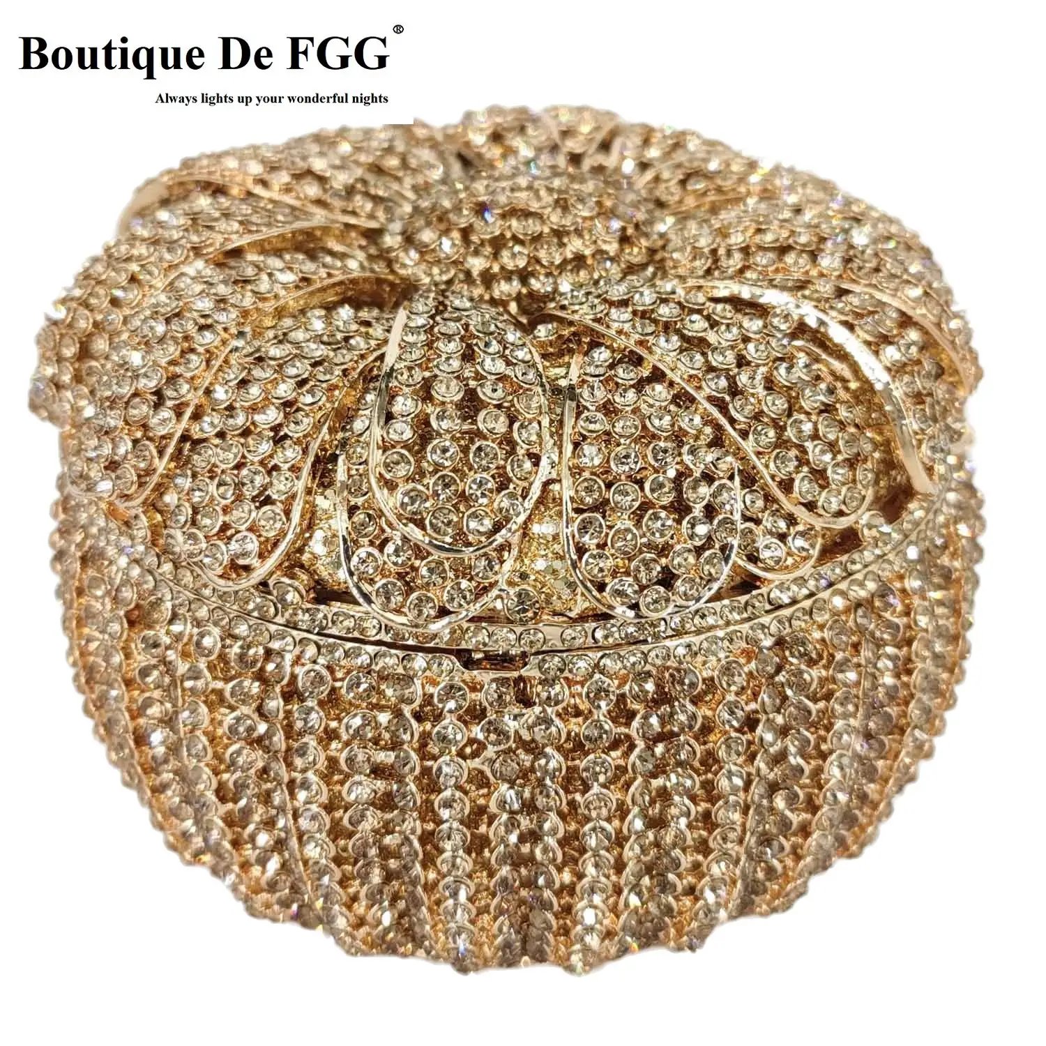 

Boutique De FGG Women Golden Pumkin Clutch Evening Bags Bridal Flower Basket Minaudiere Handbags and Purses