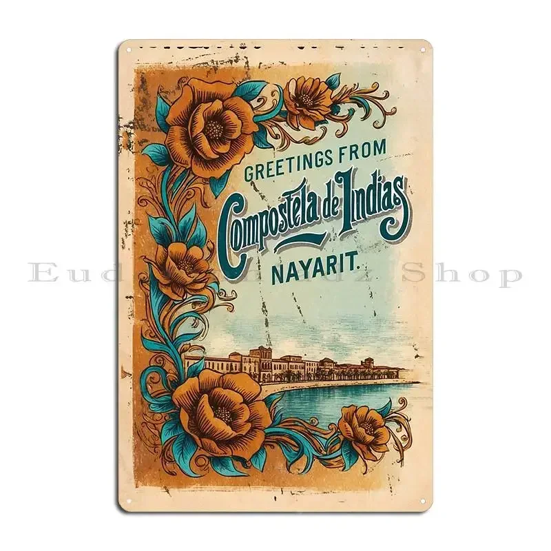 Compostela De Indias Nayarit Mexico Magic Town Postcard Vintage Travel Metal Sign Poster Wall Decor Bar Customize