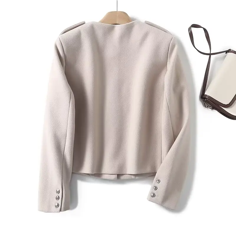 Withered Fashion Women's Winter Coat Women Tops British Shoulder Badge Decorative Wool Jacket