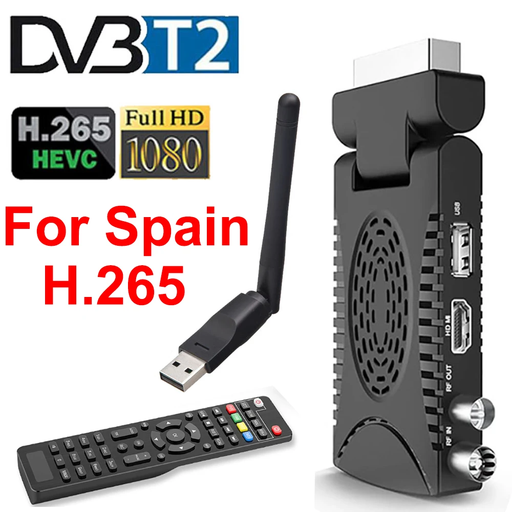 Receptor de televisión digital terrestre HD con interfaz Scart, decodificador DVB-T2 H.265 H.265 para España, 1080, TDT, HEVC, DVB-T2, EPG