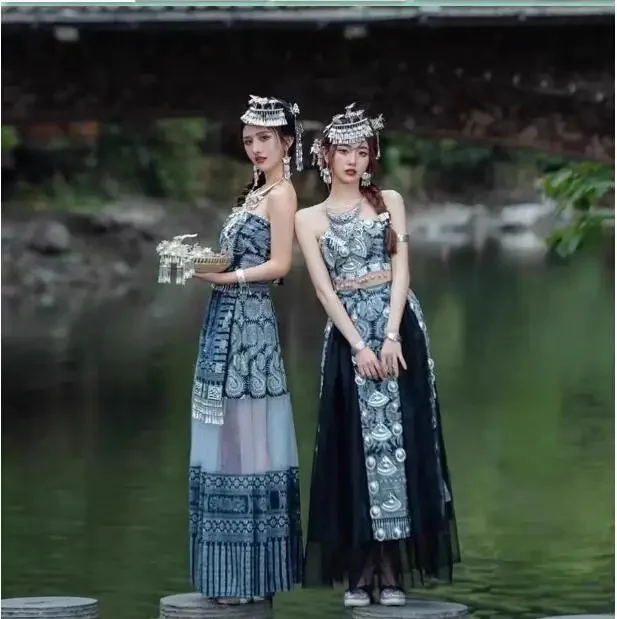 

Summer Miao Ethnic Clothing, Female Ethnic Clothing, Adult Xiangxi Strapless Long Skirt