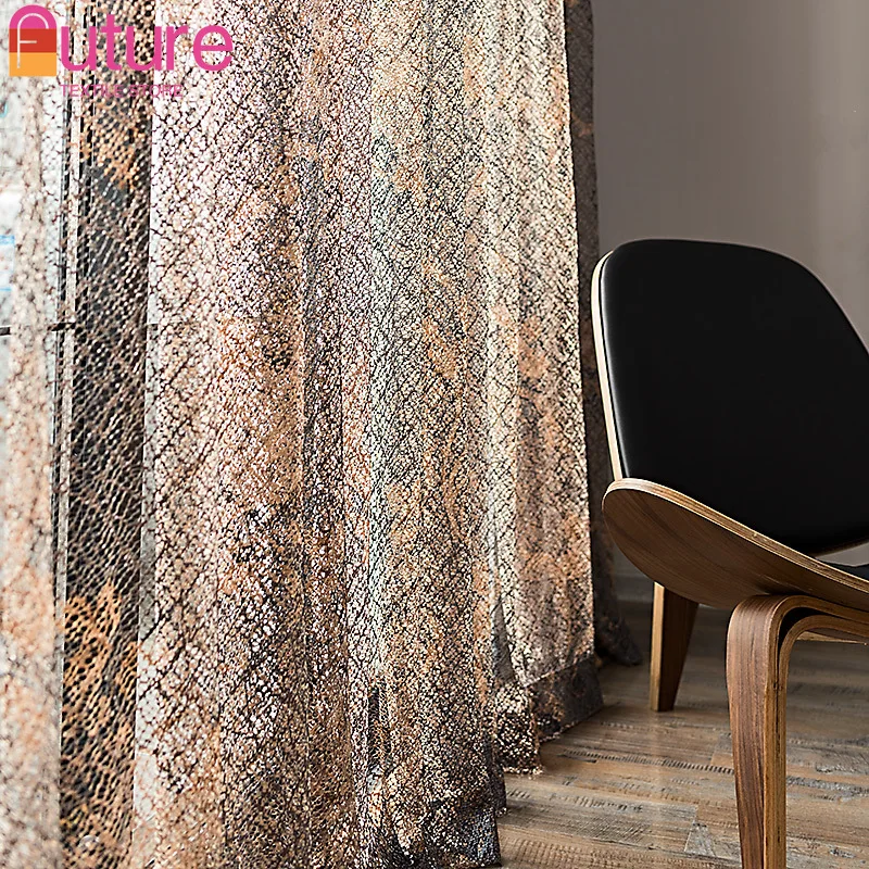 Simple Hollow Modern Light-transmitting and Opaque Gauze Shade Curtains for Living Dining Room Bedroom