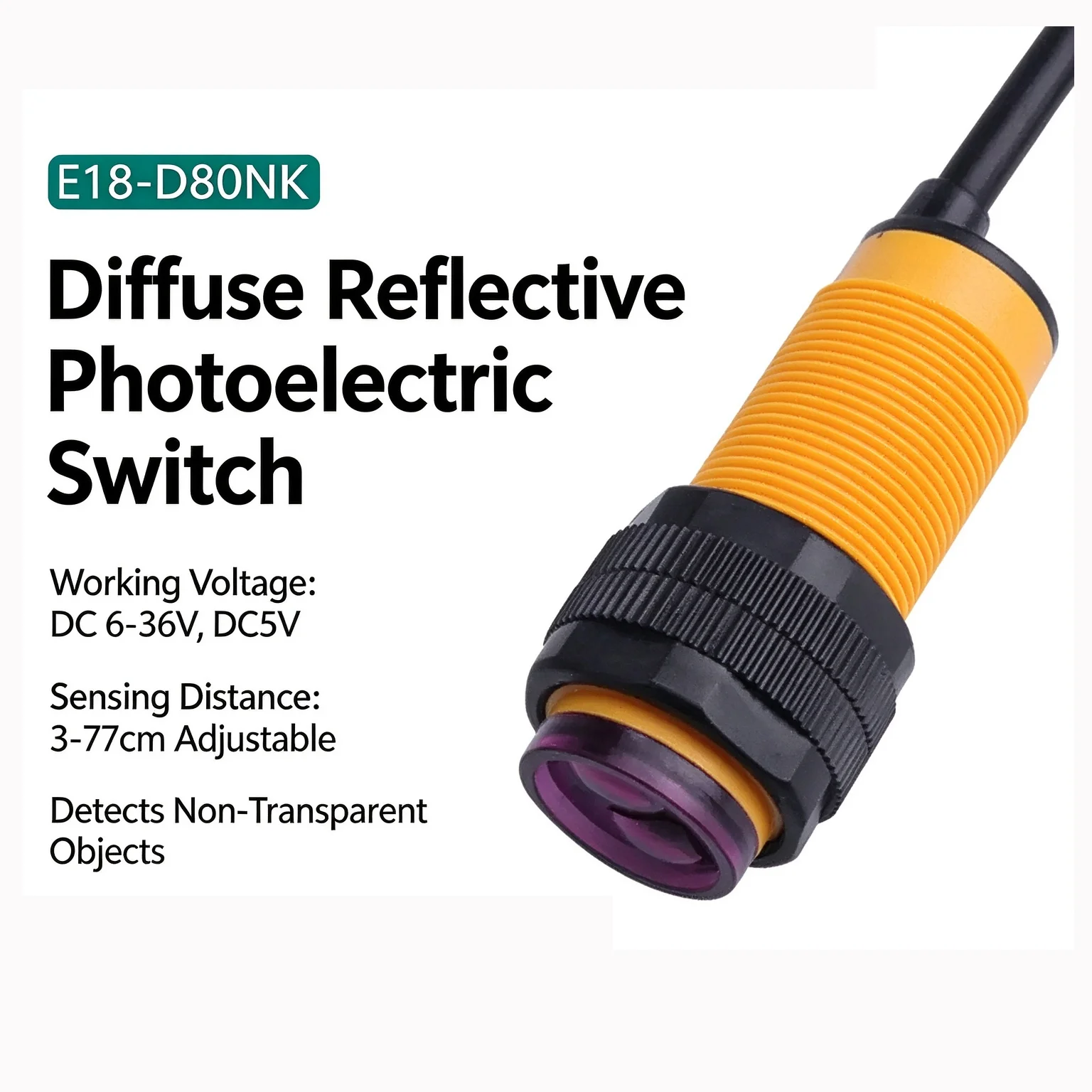 E18-D80NK NPN Diffuse Reflection Sensor Normally Open Transducer Infrared Photoelectric Switch Proximity Obstacle Avoider for 36