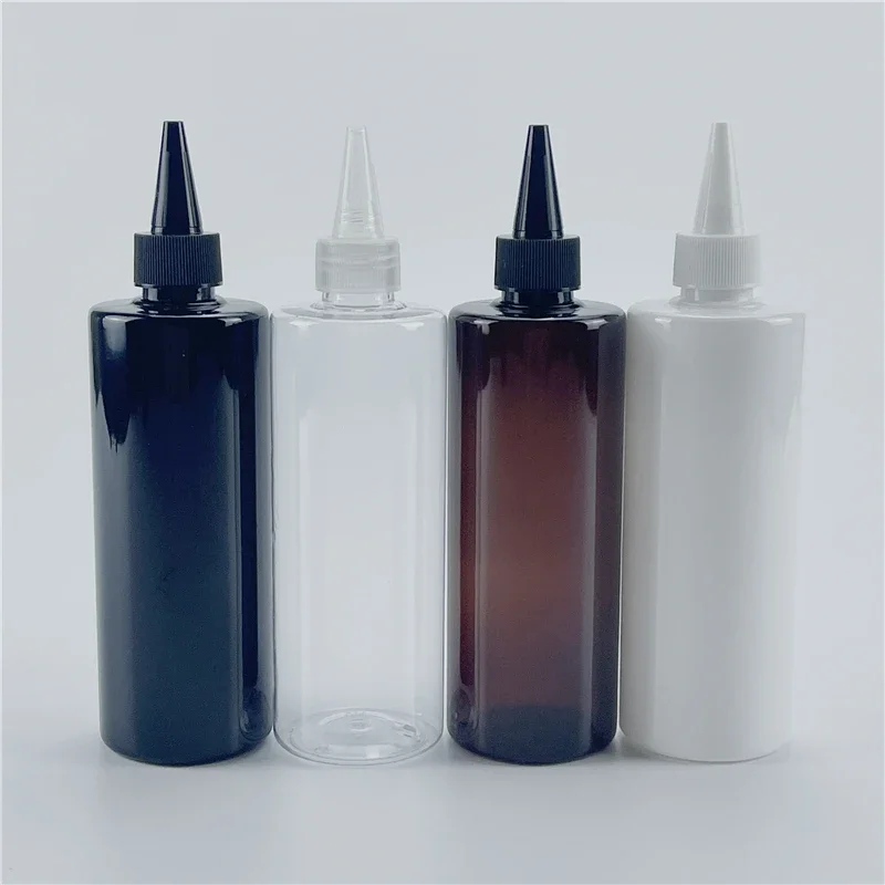 

300ML X 20 Empty Plastic Flat Shoulder Bottle With Pointed Mouth Cap Pigment Ink Container DIY Cosmetic PET Packaging Containers