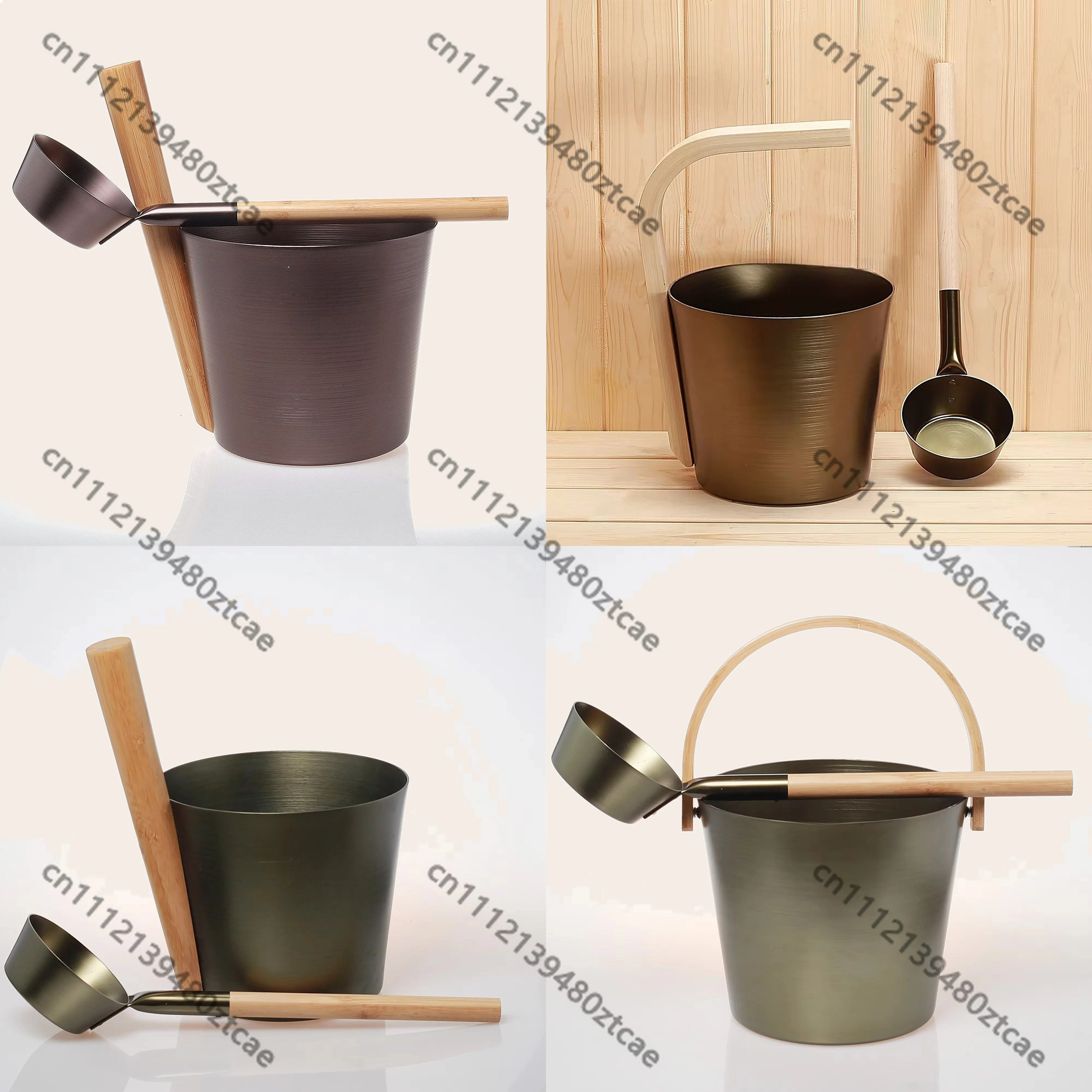 5L Wooden Sauna Bucket & Ladle Set High Quality Anodized Sauna Accessories