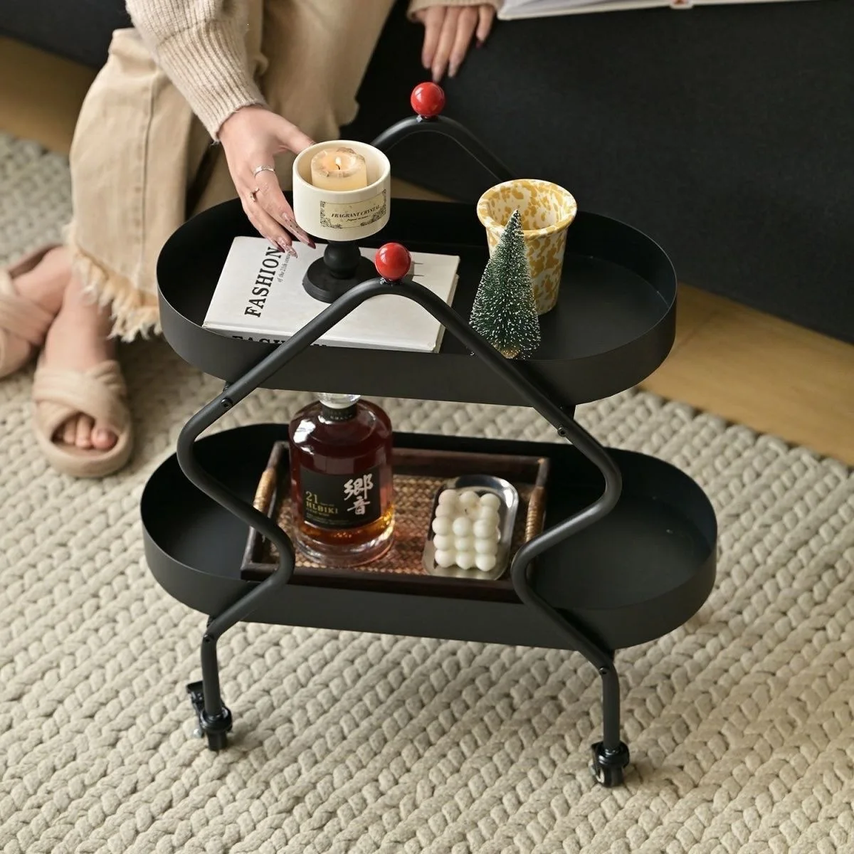 HYS French retro simple living room sofa side table light luxury removable coffee table mini bedroom bedside table