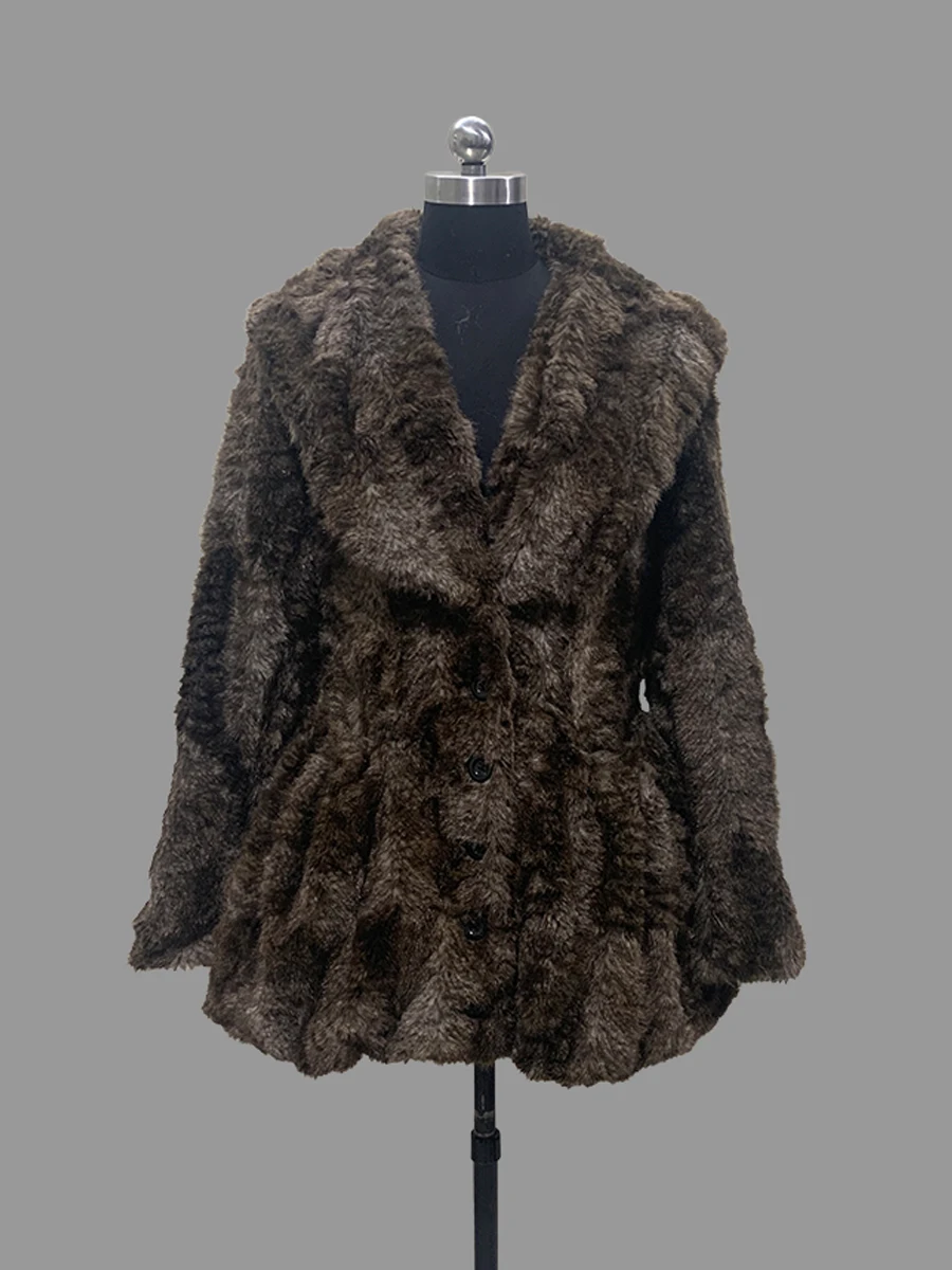 Nerazzurri Autumn Winter Thick Warm Soft Fuzzy Fit and Flare Faux Fur Coat Women Shawl Collar Single Breasted Fluffy Jacket 2026