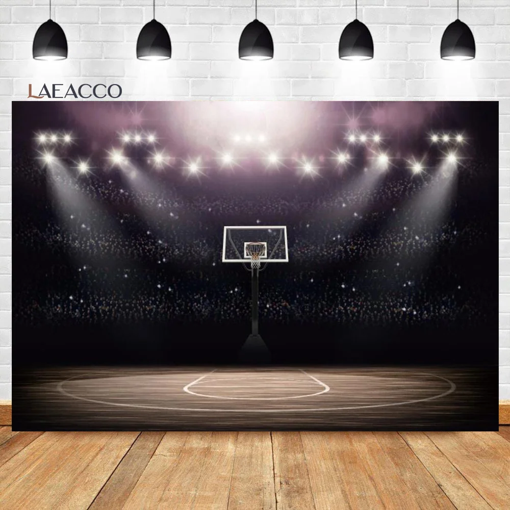 Laeacco Basketball Field Stadium Spotlight Sportsman Photography Backdrops Boy Birthday Customized Portrait Photo Backgrounds