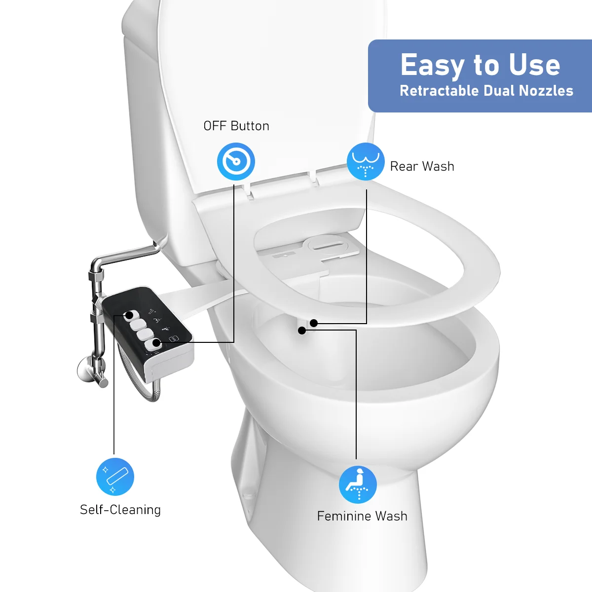 ITAX Bidet Toilet Ultra Slim Toilet Seat Attachment Non-Electric Self-Cleaning Hygienic Nozzle Adjustable Water Pressure Control