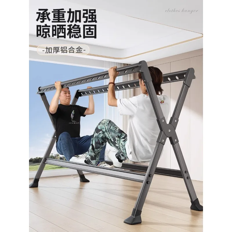 Clothes drying rack balcony household floor folding clothes drying rod telescopic hanging clothes drying quilt indoor and outdoo