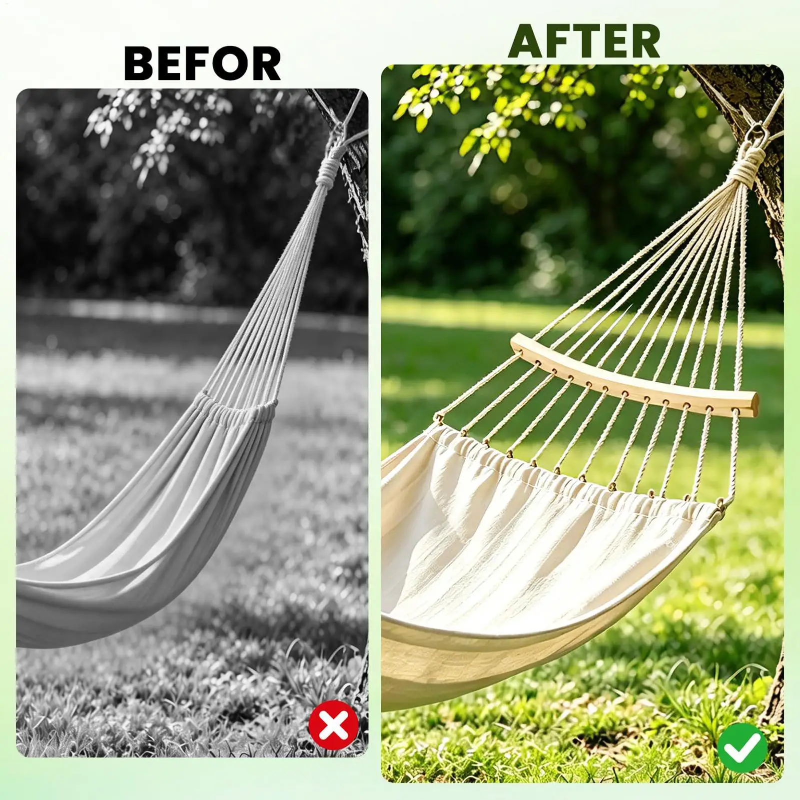 Spreader Bar Hammock 2 Pieces Wooden Portable Detachable Replacements Hammock Replacement Parts for Camping Backyard Patio image 4