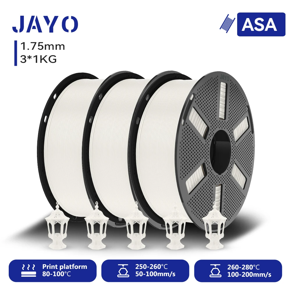 JAYO 3KG 3D-Filament ASA 1,75mm Hitze- und Witterungsbeständiges ASA 3D-Drucker-Filament Perfekt für den Druck von Funktionsteilen für den Außenbereich