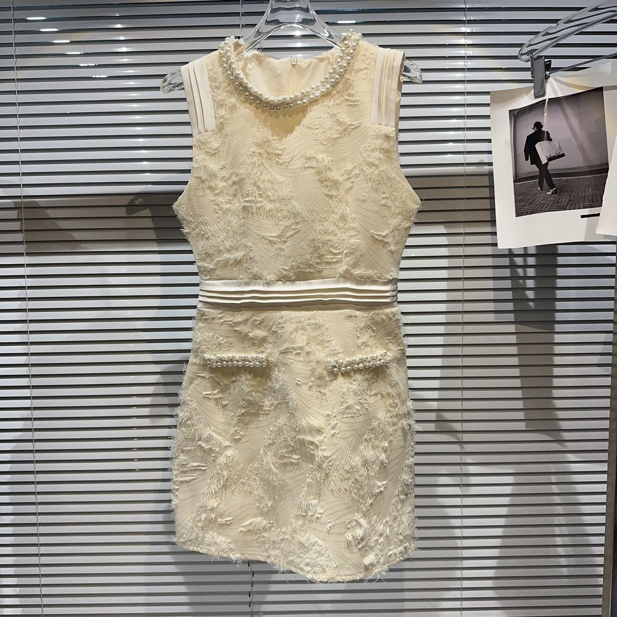 خريف 2025 ياقة لؤلؤية للتخسيس Ele Lady Dr H-Line قطعة واحدة صيفية بدون علامة تجارية مسجلة