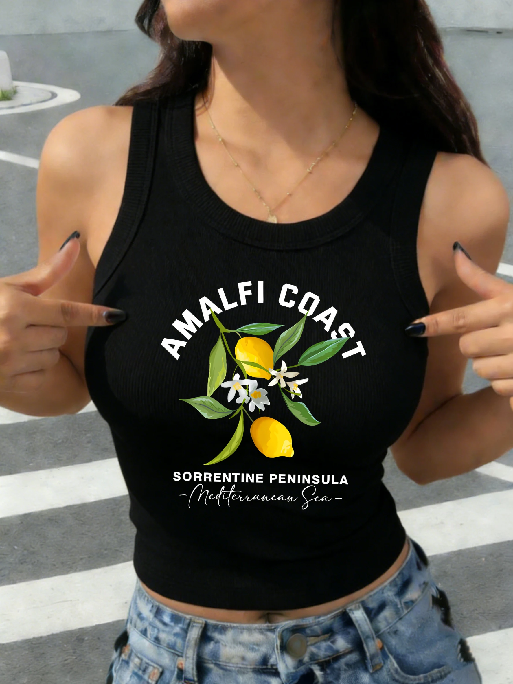 

Женская летняя хлопковая майка с принтом Амальфийского побережья и полуострова Сорренто, мягкая повседневная уличная одежда, топ-камизоль