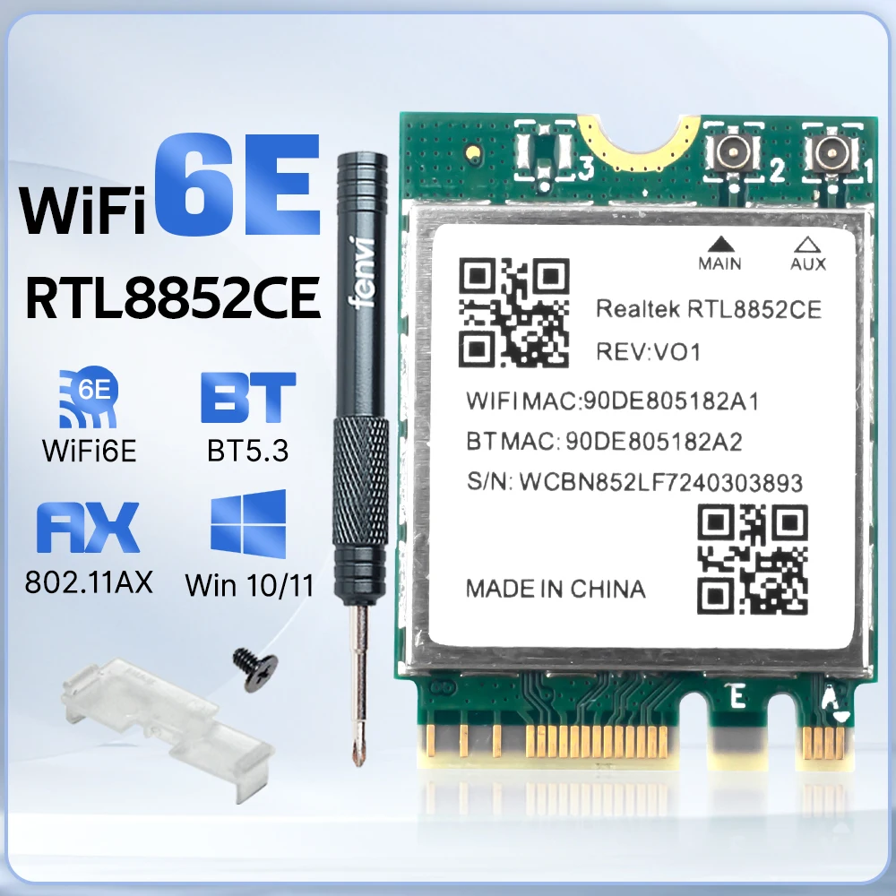 Wi-Fi 6E Realtek RTL8852CE Сетевая карта Wi-Fi 5374 Мбит/с BT5.3 802.11AX M.2 Беспроводной Wi-Fi адаптер AX5400 2,4G/5G/6GHz для Win 10/11