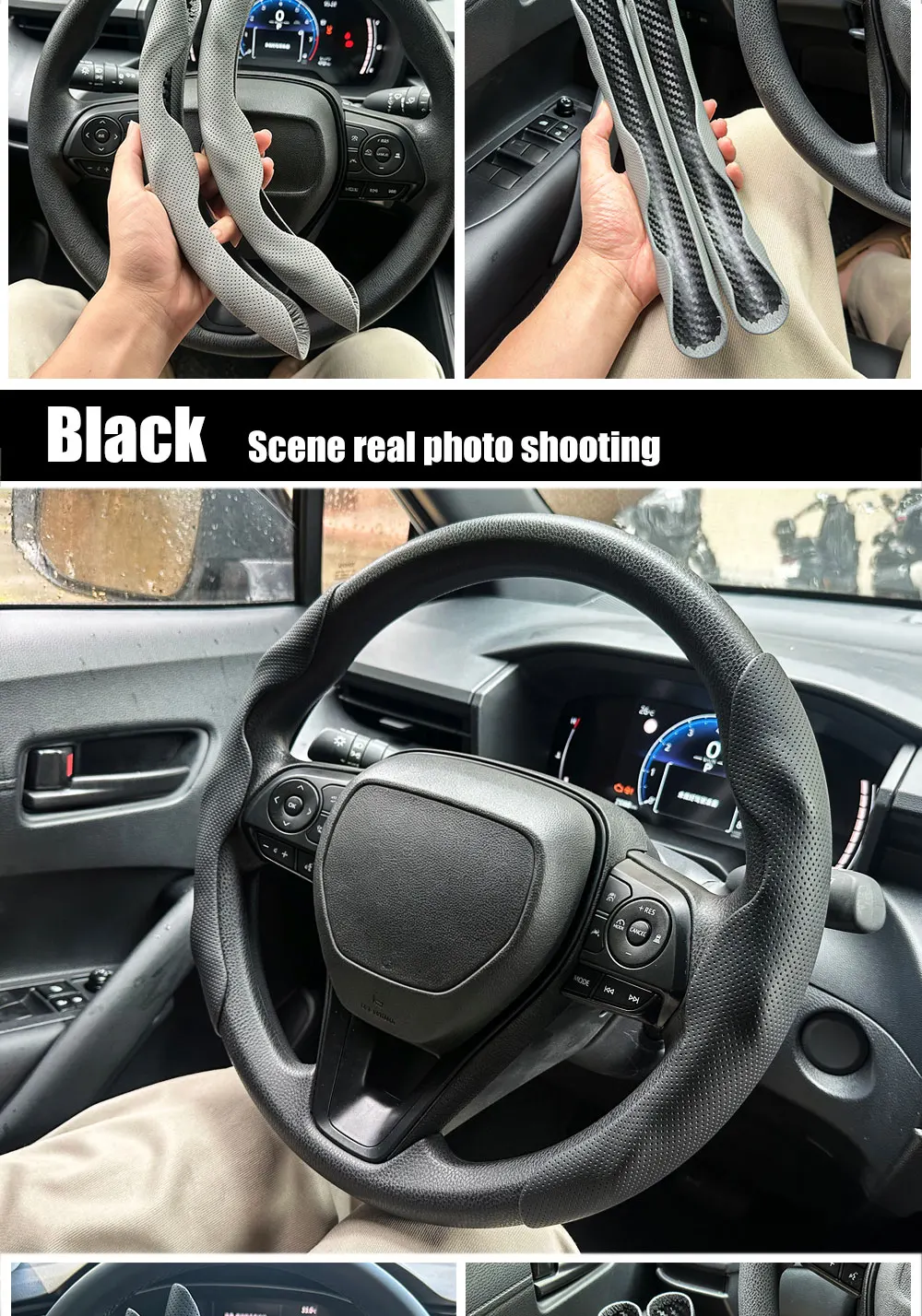 2PCS Auto Lenkrad Abdeckungen Booster Micro Faser Leder Auto Innen Dekorative Zubehör Glänzend Carbon Faser Aussehen – Detail 4