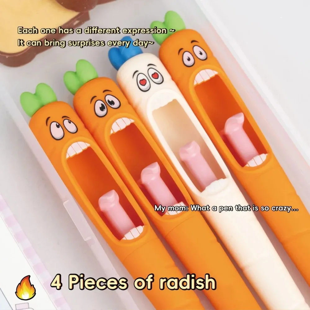 Bolígrafos Kawaii de Dibujos Animados, Bolígrafo de Gel con Forma de Zanahoria, Diseño Retráctil, Recarga de Tinta Negra, Bolígrafos para Oficina, Escuela, Papelería, Regalo