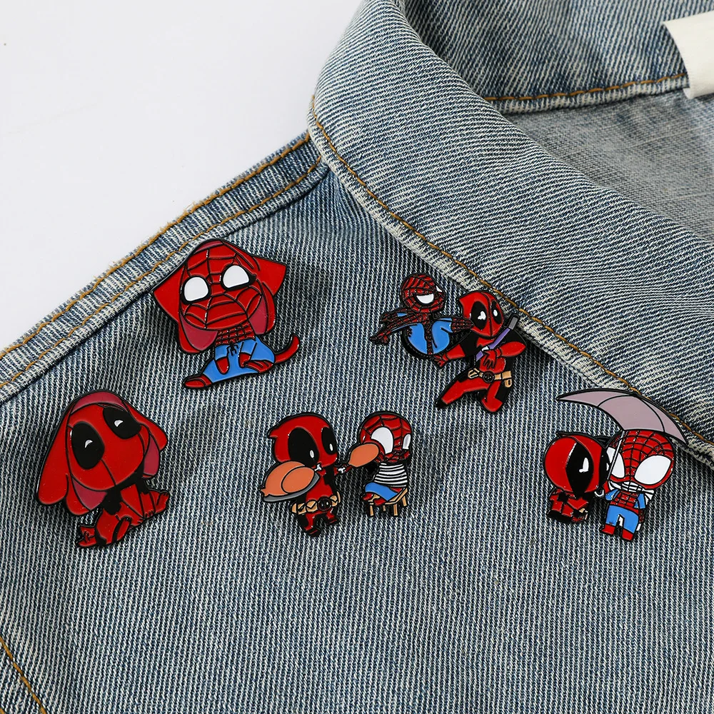 

5 Pcs Cute Cartoon Creative Personality Spider-Man Deadpool Zinc Alloy Brooch Movie Characters Metal Badge Enamel Pins Gifts