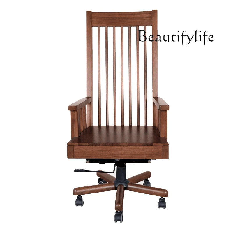 New Chinese Style Black Walnut Solid Wood Lifting Computer Chair Home Study Modern Minimalist Rotatable Study Chair