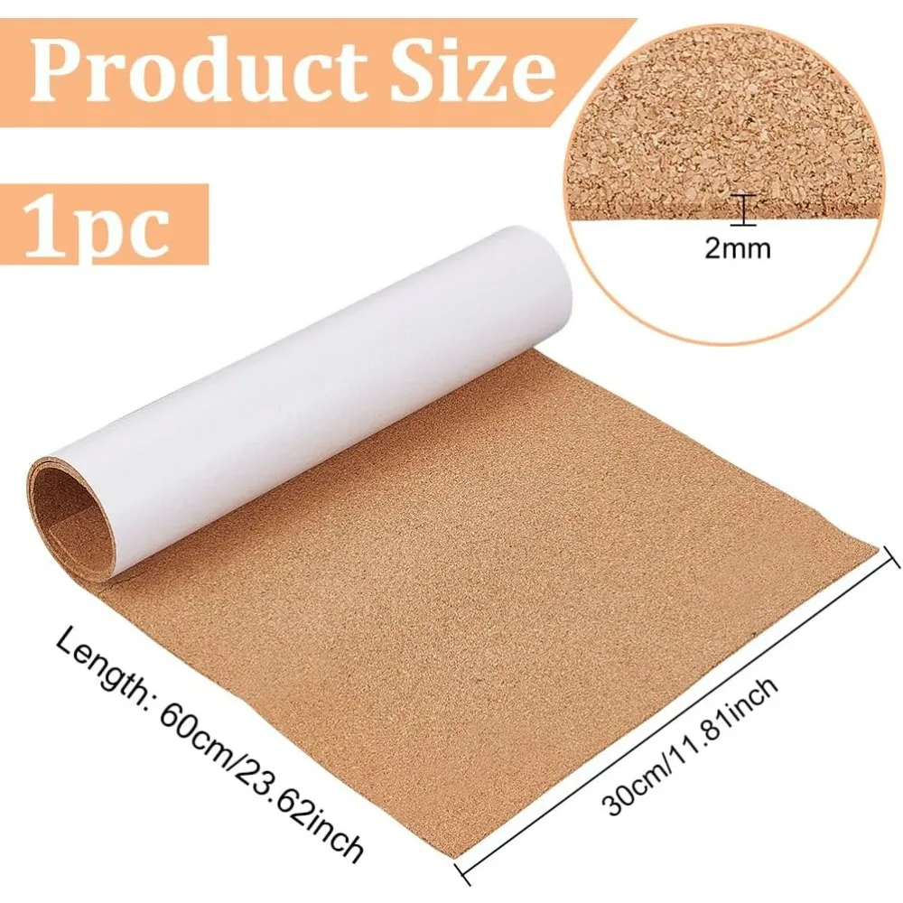 2mm Thick Adhesive Cork Roll Liner 12x24 Inch Insulation Cork Roll for Bulletin Board Coasters Door Signs and Floor Wall Decor