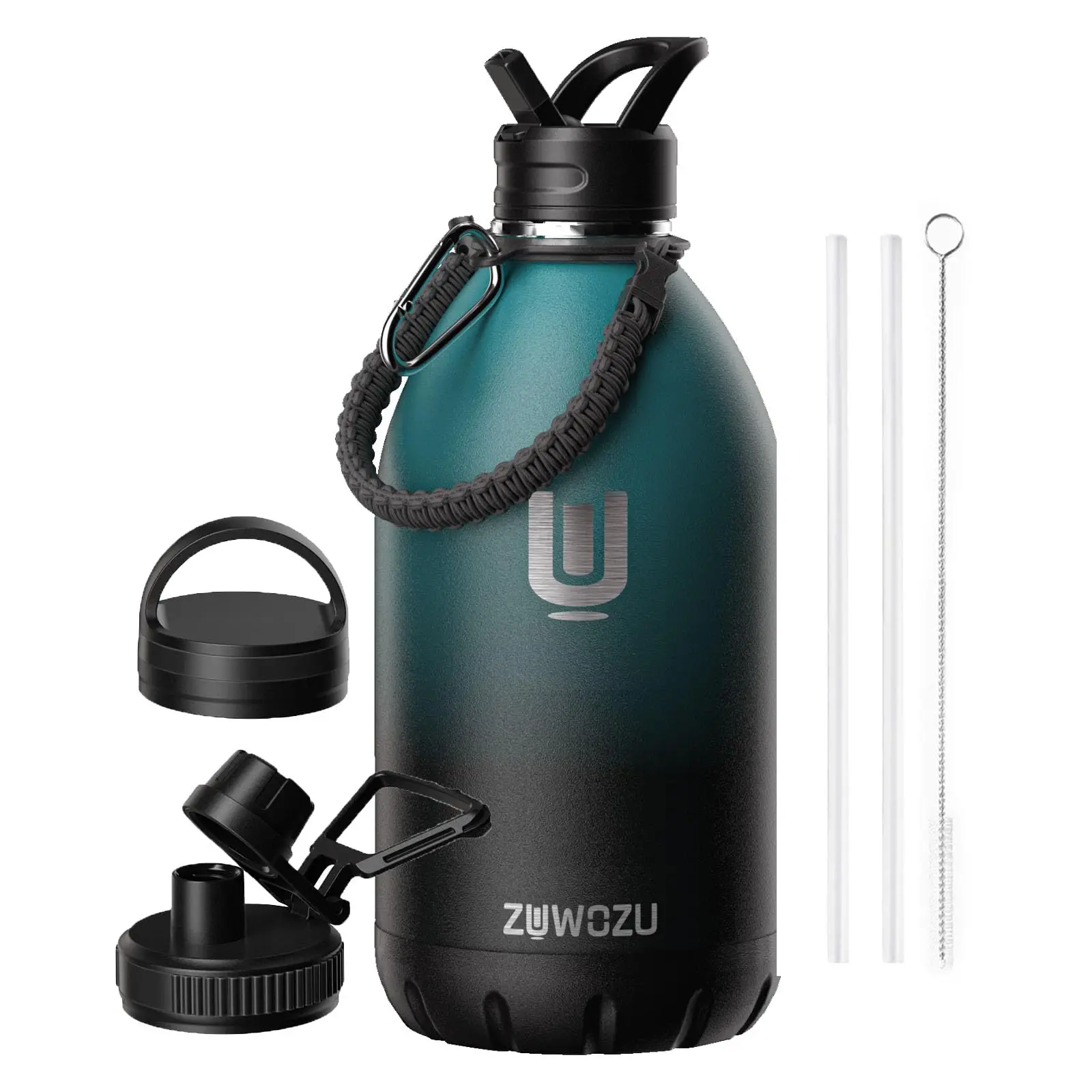 Large Stainless Steel Water Bottle with Straw, Straw, Strap and 3 Lids, Insulated Jug, 1 Gallon Water Bottle, 128oz