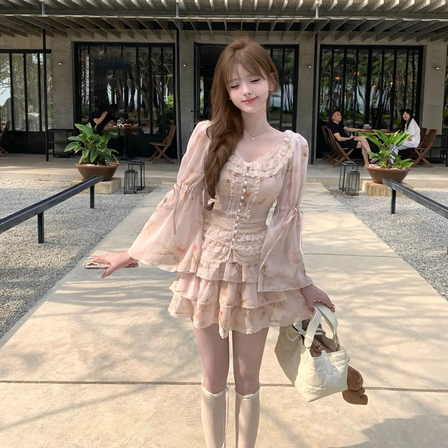 

Summer Sweet 2 Piece Skirt Sets Women Elegant Floral Lace Y2k Crop Top Blouse + Mini Skirts 2000s Vintage Suits Korean Chic