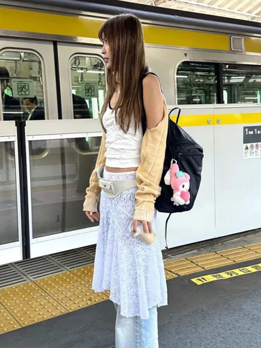 Korean Style Irregular Lace Skirt Women's Spring Season Half-length A-line Skirt with Apron Design Butt Curtain Underlay
