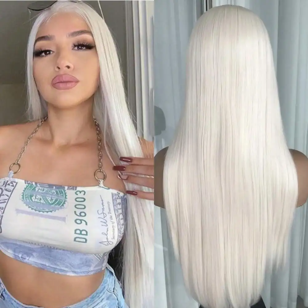 Platinum Blonde Lace Front Wig for Women 26 Inch Straight 13*4 Natural Lace Wigs High Quality Synthetic  Heat-Resistant  Cosplay