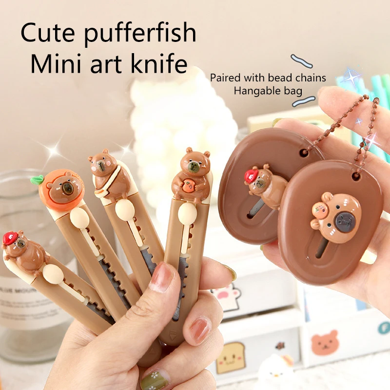 Kawaii Mini Cappybara Portable Sharp Open-box Artifact Paper Wrapping Cutting Utility Knife Refillable Blade Stationery Gifts