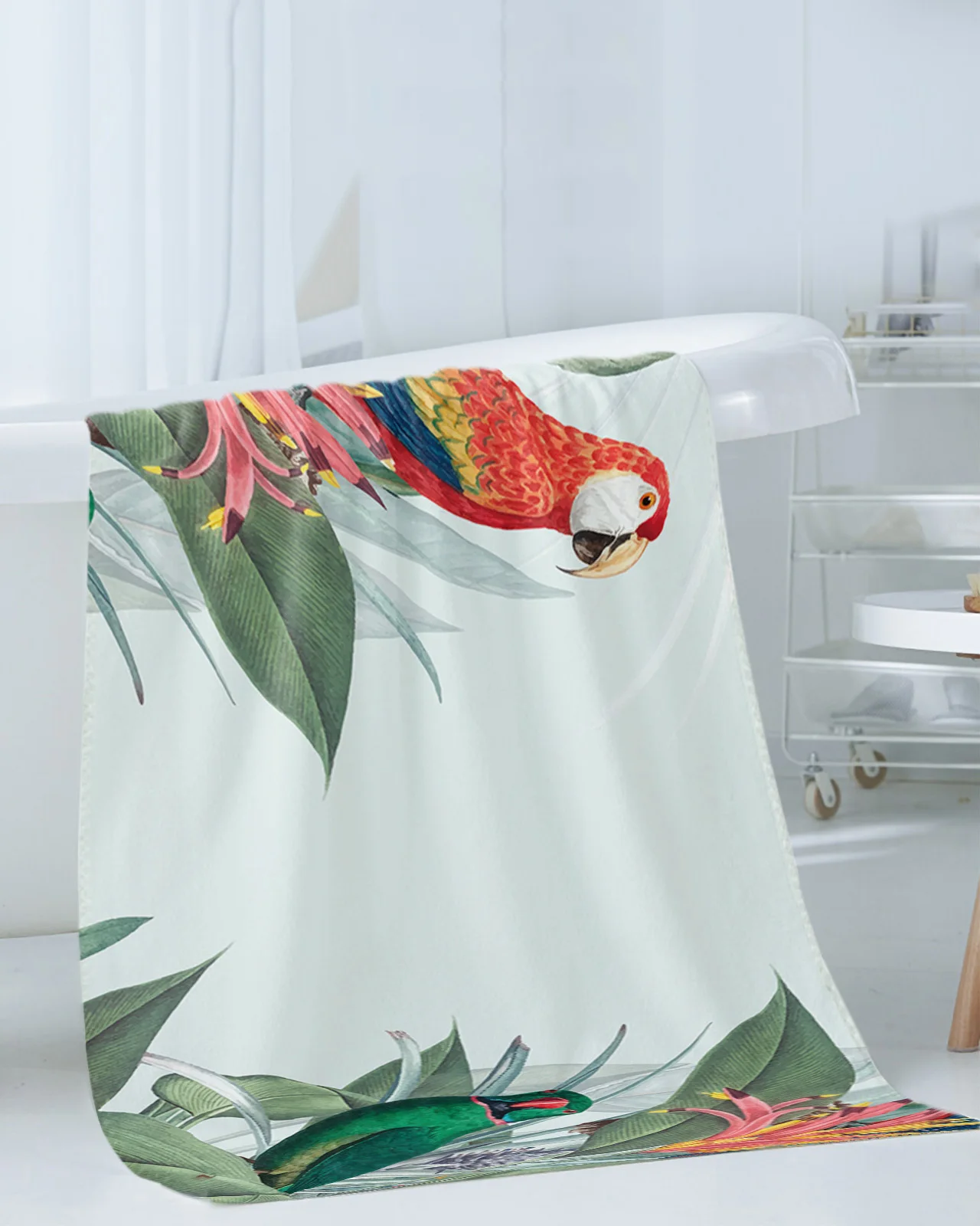 3pcs Bath Towel Set Parrot Chic Flower Ans Leaves Large Bath Towels Face Towel Hand Towels Washcloths Absorbent Bathroom Towels