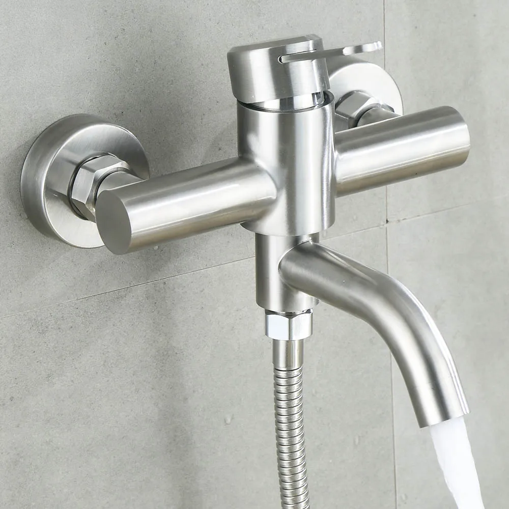 

Bathroom Stainless Steel Shower Faucets Hot And Cold Wall Cranes Mixers Tap Bathtub 3 Way To Toilet Bath Accessories Supplies