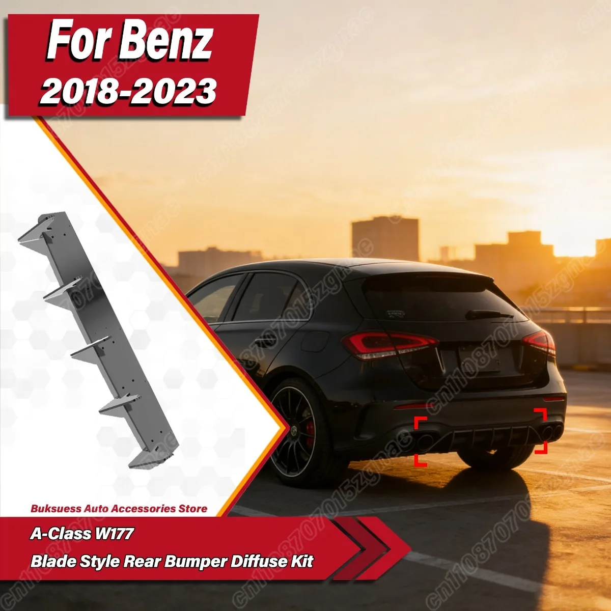 

For Mercedes Benz A-Class W177 2018 2019 2020 2021 2022 2023 Blade Style Rear Bumper Diffuse Lip Spoiler Body Modification Kit