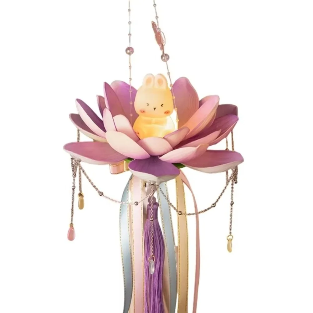 

DIY Lotus Flower Lanterns Material Package Handmade Rabbit Lotus Lantern Luminous Handheld Lantern Mid-Autumn Festival Lantern