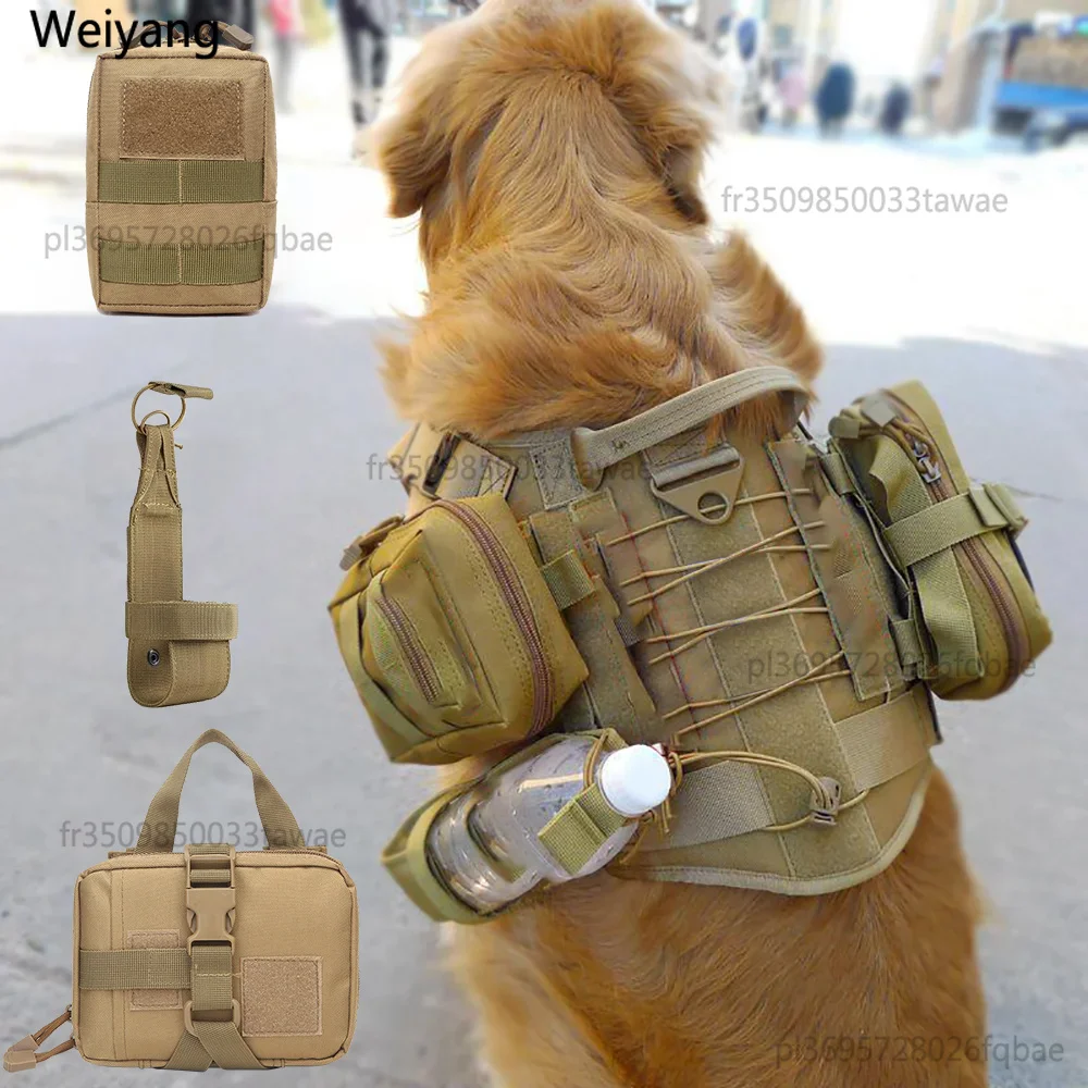 3-teiliges Set: Taktische Hundetaschen zum Anbringen an Geschirrweste, 2 Molle-Taschen und 1 Gürtel-Flaschenhalter für Militärtraining und Transport