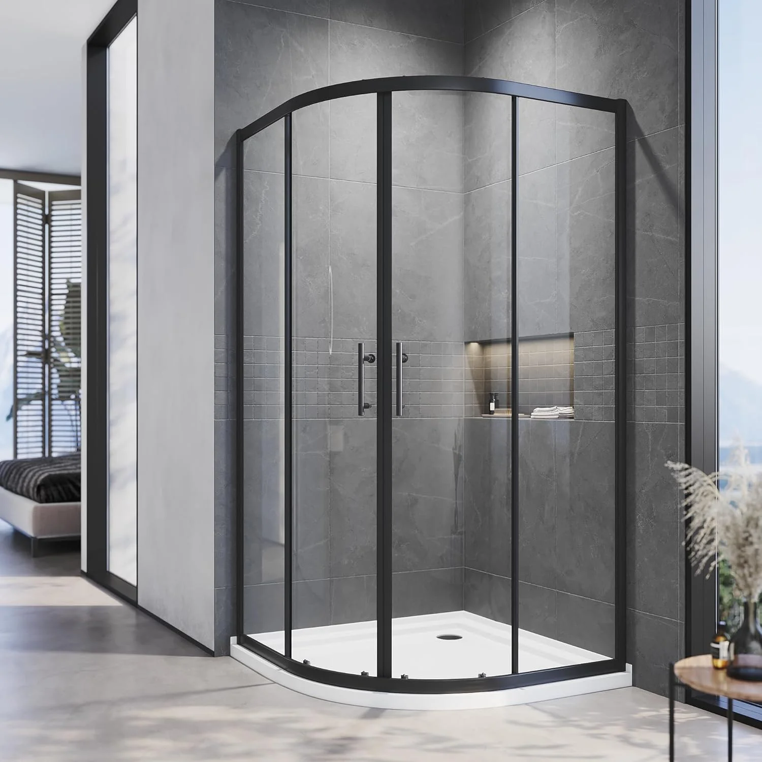 CustomizedArc-shaped Eco-Friendly Multi-Function Shower Partition with Base and Frame for Bathroom Customizable Fan-shaped Bath