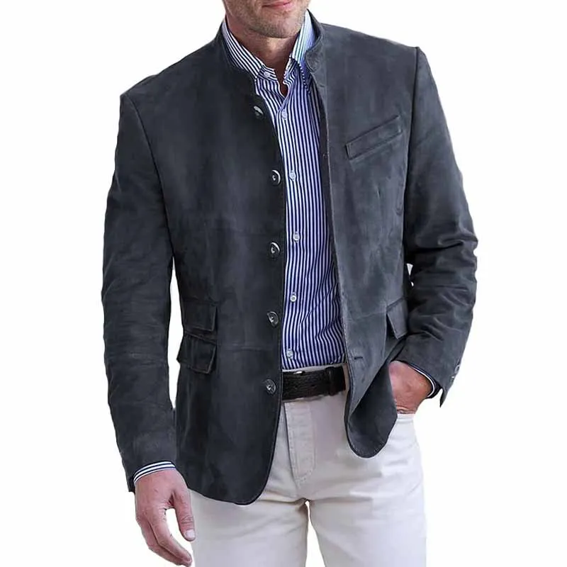 Btsukimi Neue Men's Business Casual Blazer Solid Stand Collar 4