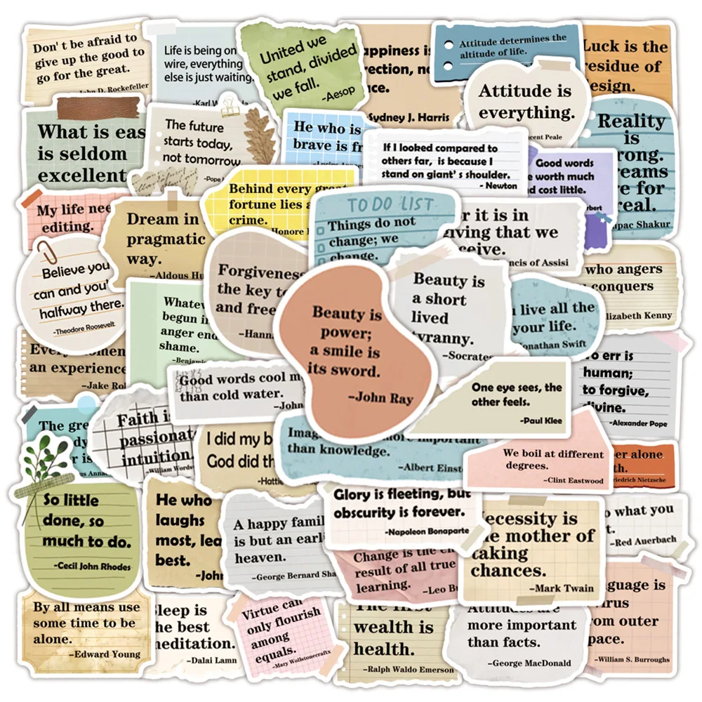 

50Pcs Famous Quotes Inspirational Stickers - Waterproof Text Decals for Notebooks, Water Bottles DIYGraffiti Stationery Stickers