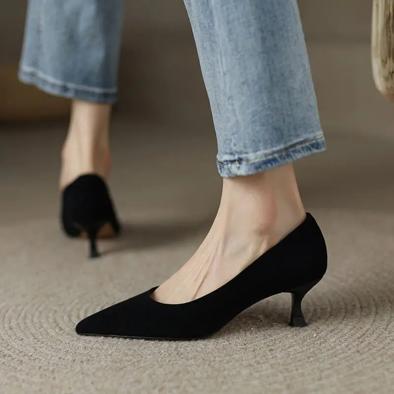 Krazing Pot Cow Leather Pointed Toe Thin 2024 High Heels Daily Wear Shoes Slip On Basic Clothing Design Shallow Summer Pumps