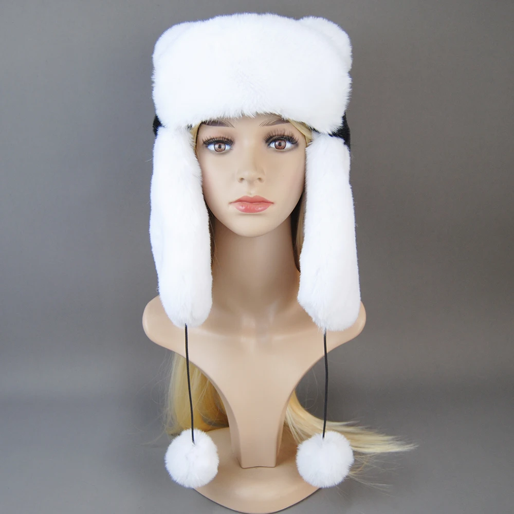 Hot Sale New Women False Rex  Rabbit False Fur Hat Winter Warm Fur Hat Black and White Panda Cute Color Artificial Hat