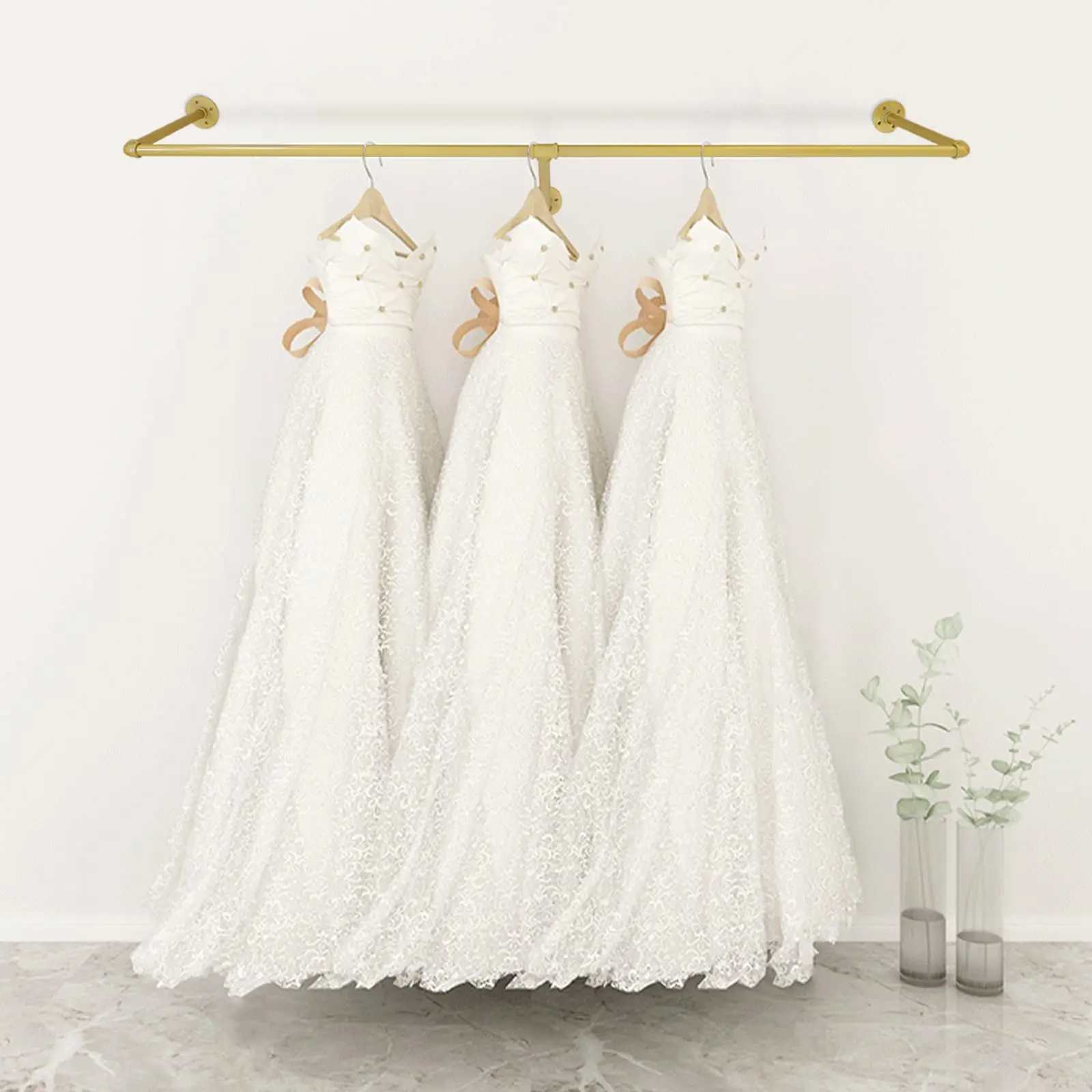 

71-дюймовая настенная витрина для розничной торговли, золотые вешалки для одежды для бутиков, система подвесных полок, металлическая вешалка для одежды для промышленных труб