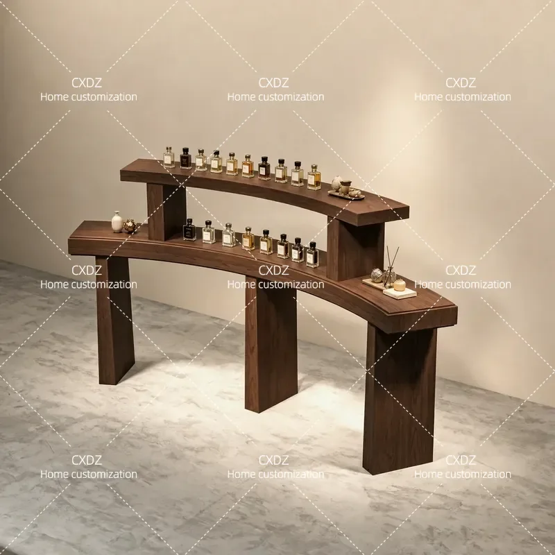 Fashion retro wooden Nakajima stand Display stand Commercial display props Design sense Display stand High and low curved
