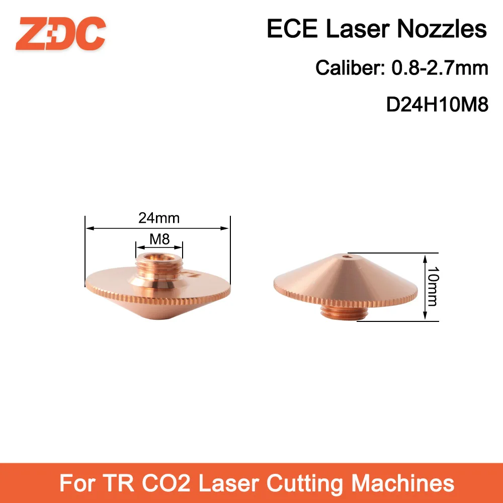 

ZDC 10pcs/lot Laser Nozzles Dia.24mm H10mm Thread M8 Caliber 0.8-2.7mm For TR Co2 Laser Cutting Machines 260432 Ceramic Nozzle