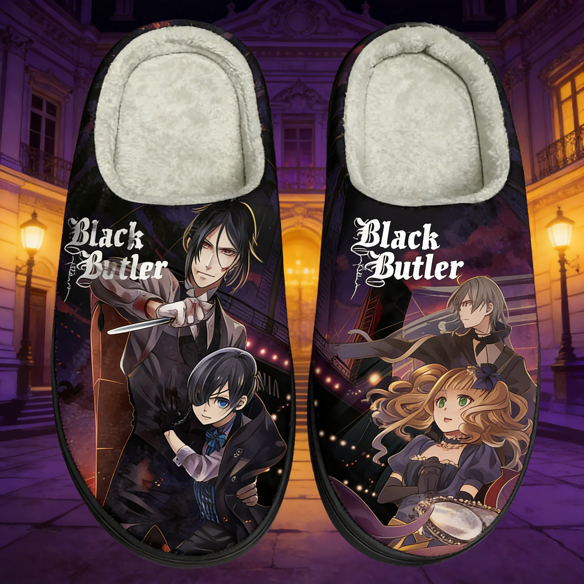 

Плюшевые тапочки «Чёрный дворецкий» для мужчин и женщин, тёплые нескользящие домашние тапочки для спальни, комфортные для дома
