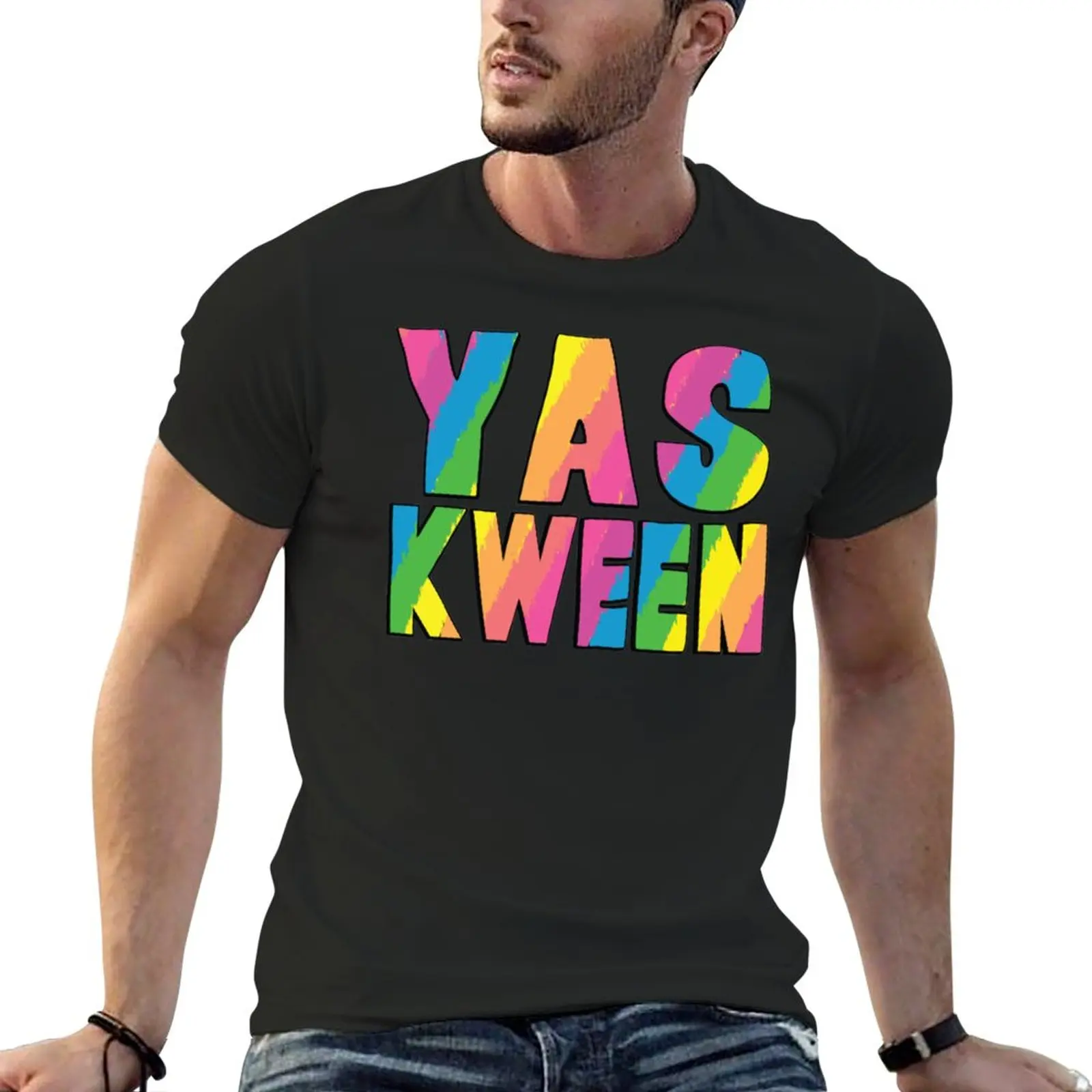 

New Yas Kween Queen Rainbow Letters T-Shirt oversized t shirt summer clothes workout shirts for men