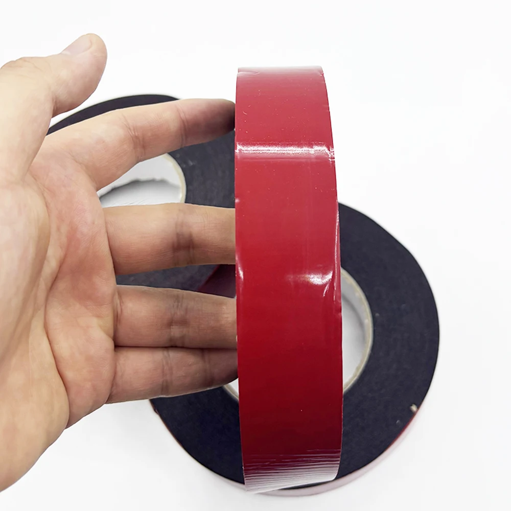 1 Buah 10M Pita Lem Perekat Dua Sisi Kuat Super Lengket dengan Garis Merah Pita Busa Isolasi Anti-tabrakan Tahan Air