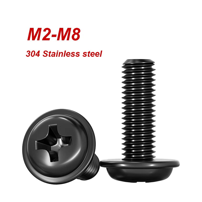 M2 M3 M4 M5 M6 M8 304 Stainless Steel Black Cross Head Screw, Suitable For installing Computer Screws on The Chassis Motherboard