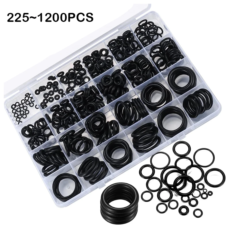 O Ring Seal Set 225-1200PCS O-Ring Gasket KIT Rubber Thickness 1/3.1MM Nitrile O Rings Set Waterproof Various Size Sealing