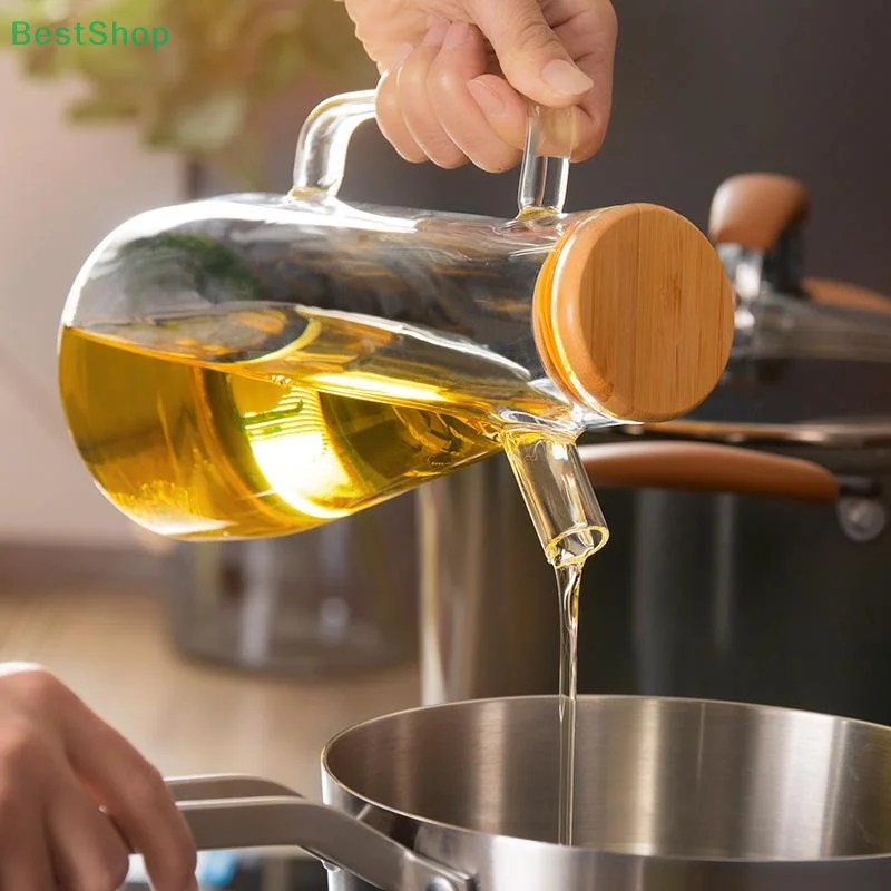 Botella de aceite de vidrio de borosilicato alto, botella de salsa de soja de vidrio transparente para el hogar, botella de aceite resistente a altas temperaturas